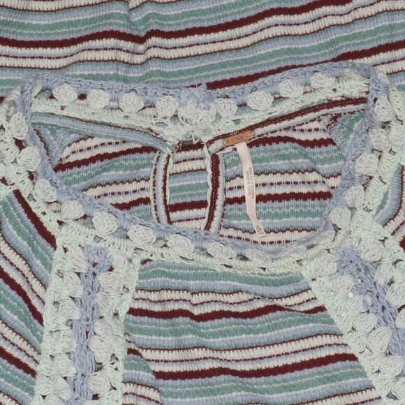Free People Sunny Day Cuff Striped Printed Crochet Fitted Top XL - Picture 7 of 7